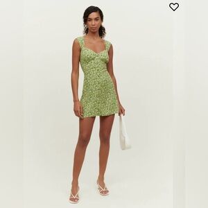Reformation Lorelai Mini Dress, Green Floral Mini Dress, Size 6